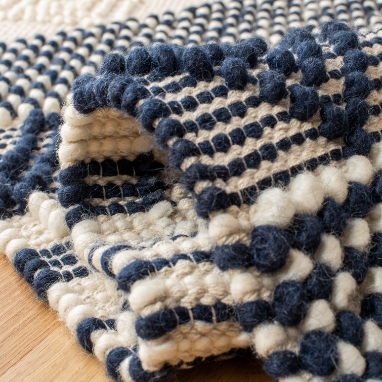 Hand-Tufted Navy and Ivory Wool 10' x 14' Area Rug