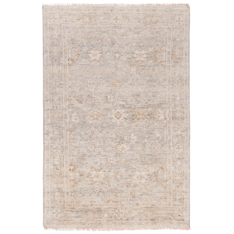 Elegant Hand-Knotted Wool Area Rug in Light Gray, 9' x 12'