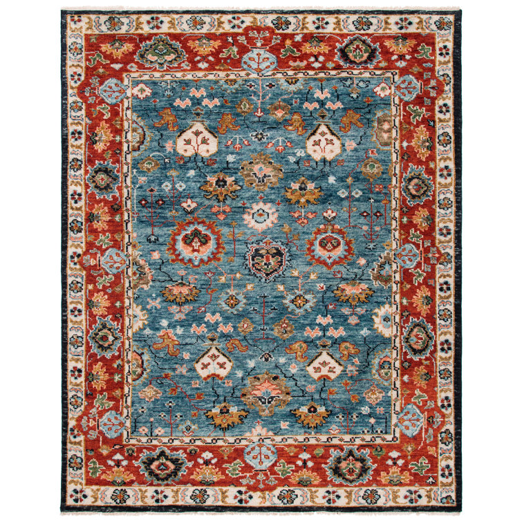 Samarkand Red & Blue Traditional Wool Area Rug 6' x 9'