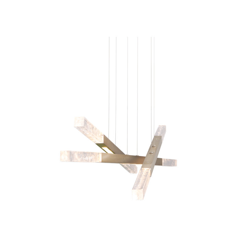 Axis Moda Gilded Brass Triple Drum Linear Chandelier