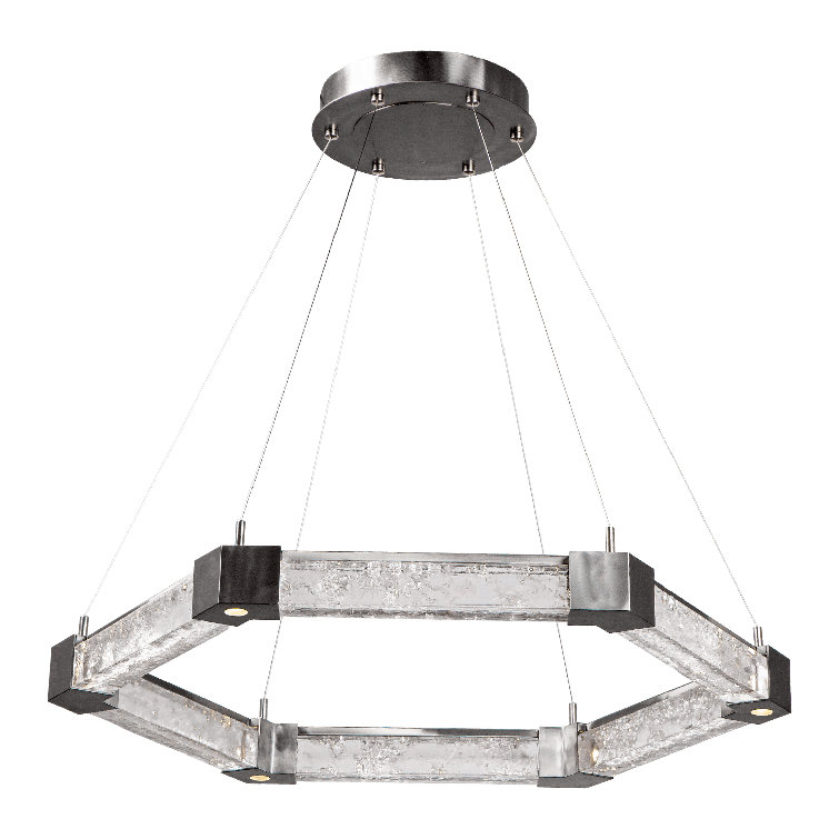 Axis Hexagonal Matte Black LED Chandelier with Artisan Glass