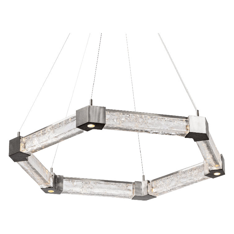 Axis Hexagonal Matte Black LED Chandelier with Artisan Glass