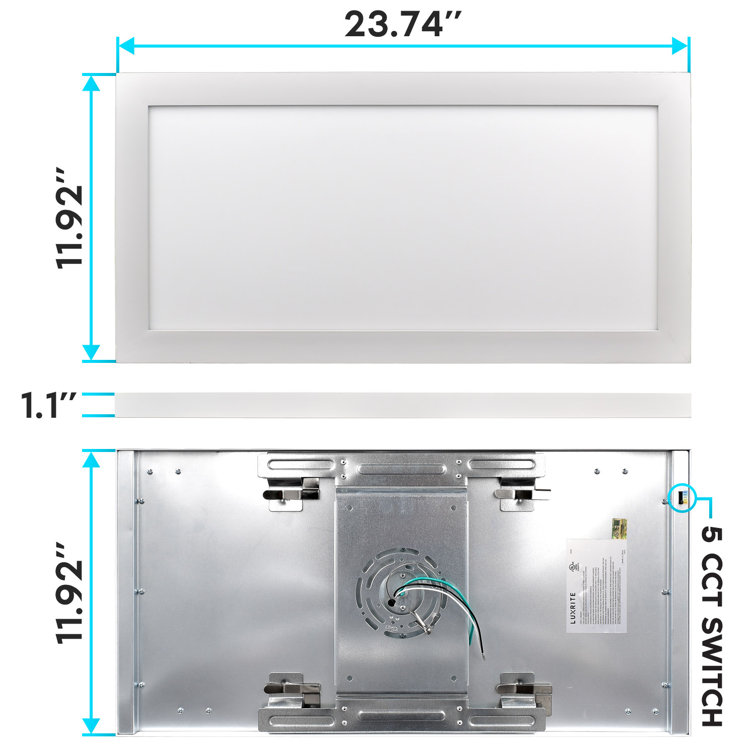 Sleek 1x2 FT Ultra Thin LED Panel Light, 5-Color Selectable, Flush Mount