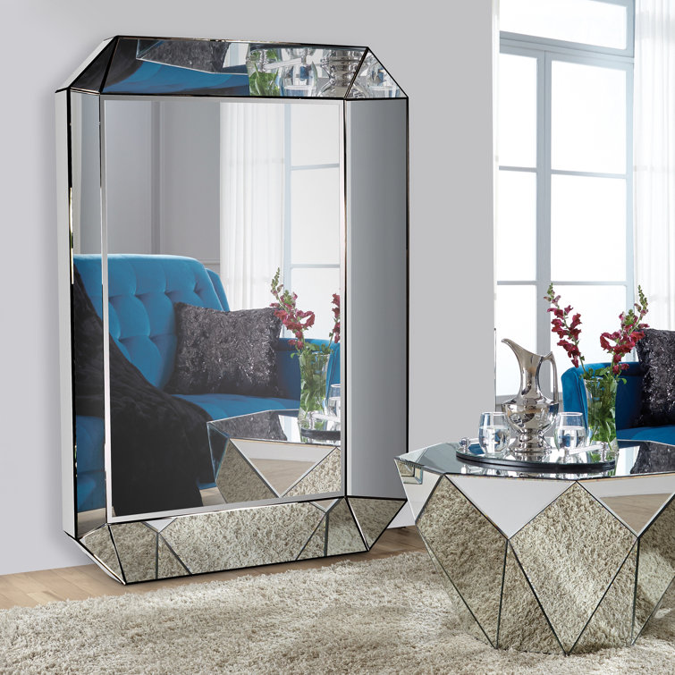 Bright Silver Rectangular Wood Frame Wall Mirror
