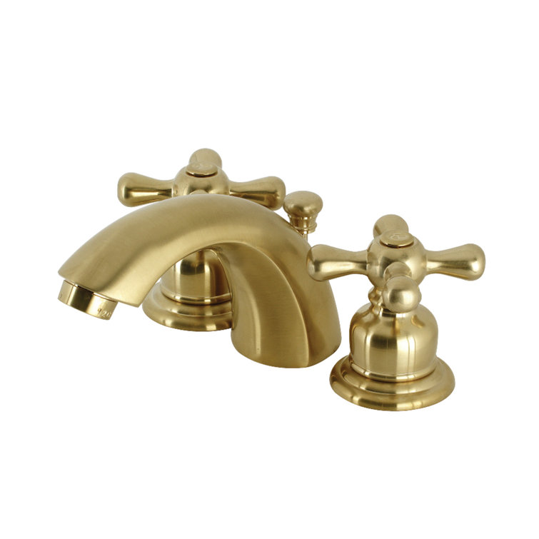 Victorian Brushed Brass Mini-Widespread Bathroom Faucet with Cross Handles