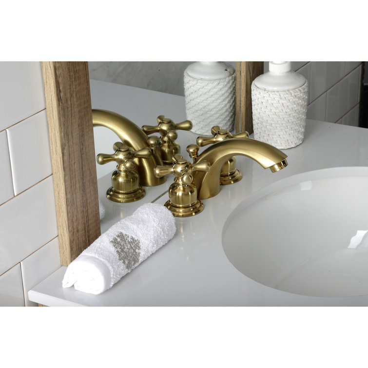 Victorian Brushed Brass Mini-Widespread Bathroom Faucet with Cross Handles