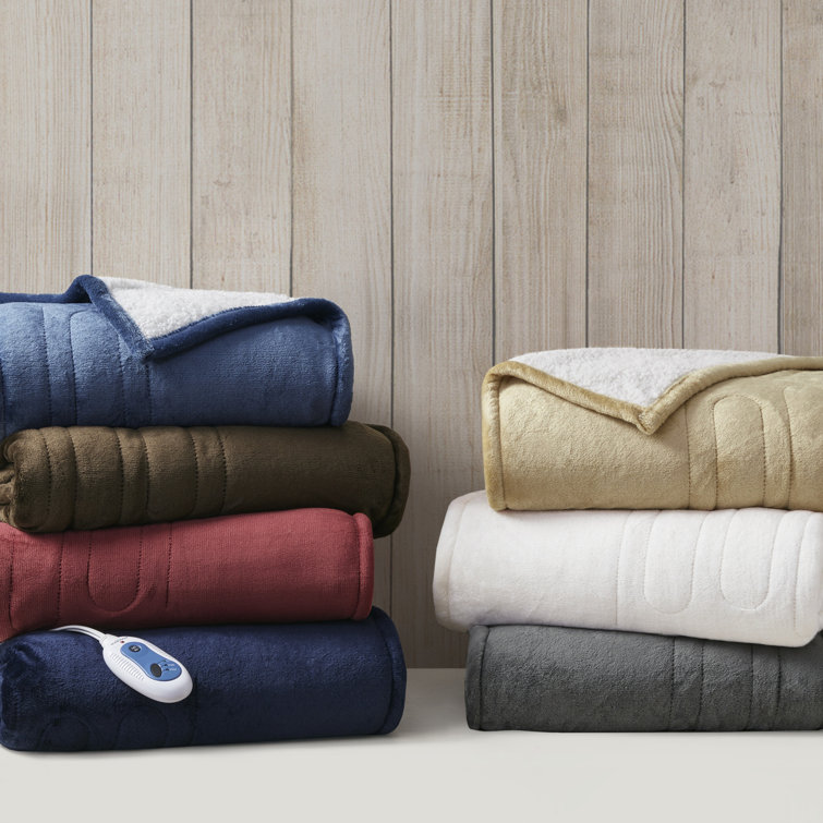 Gray Electric Heated Reversible Sherpa Throw Blanket