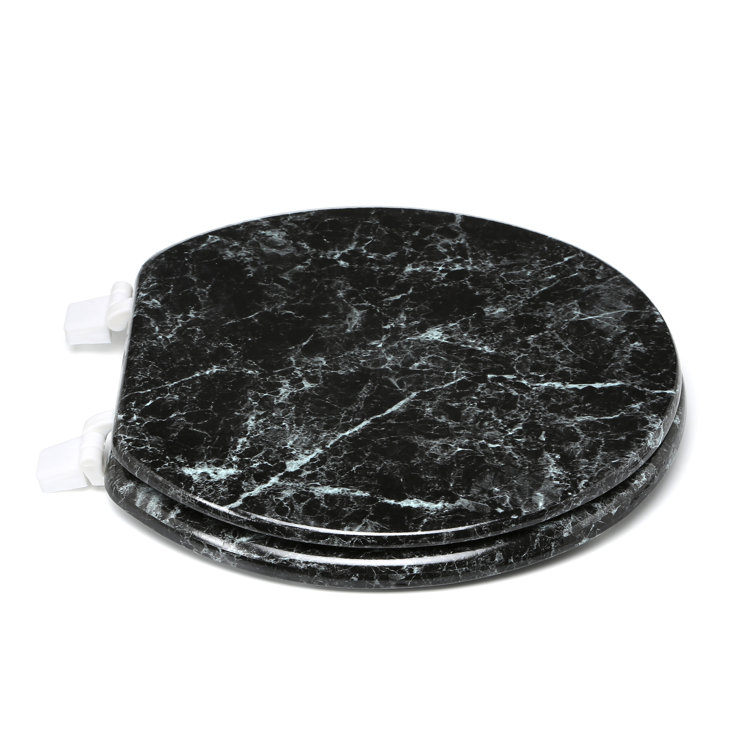 Black Marbleized Molded Wood Round Toilet Seat