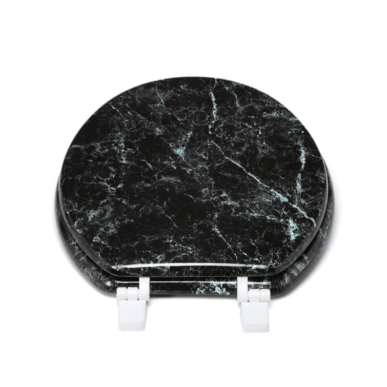 Black Marbleized Molded Wood Round Toilet Seat
