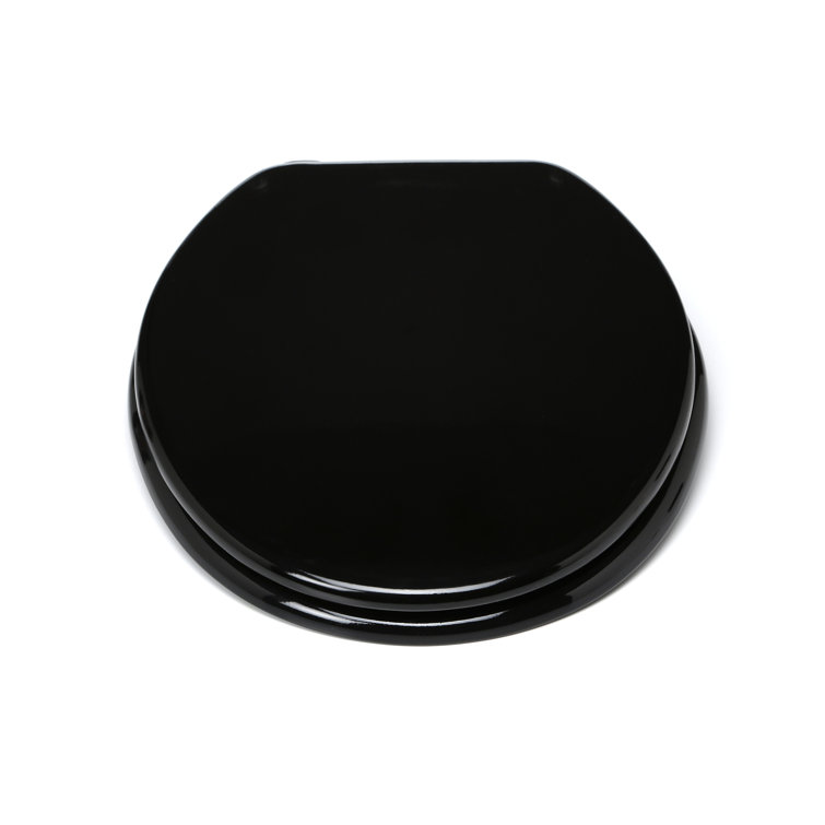 Solid Black Wood Round Toilet Seat with Non-Slip Bumpers