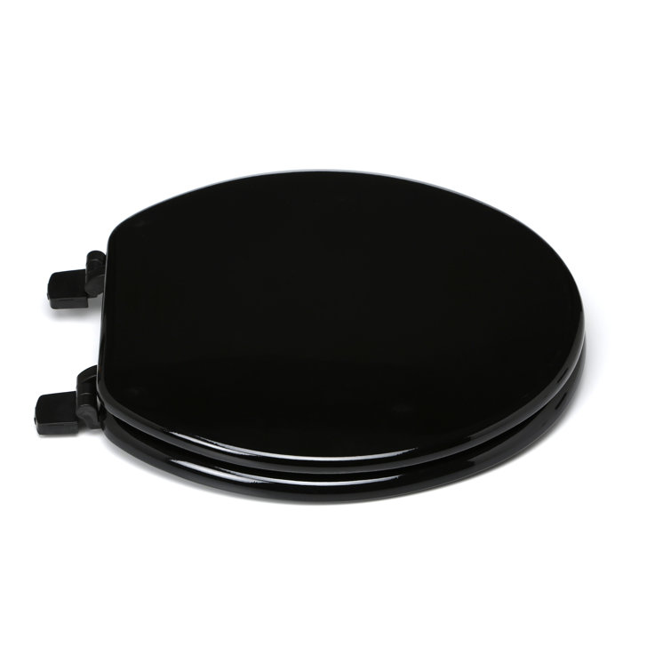 Solid Black Wood Round Toilet Seat with Non-Slip Bumpers