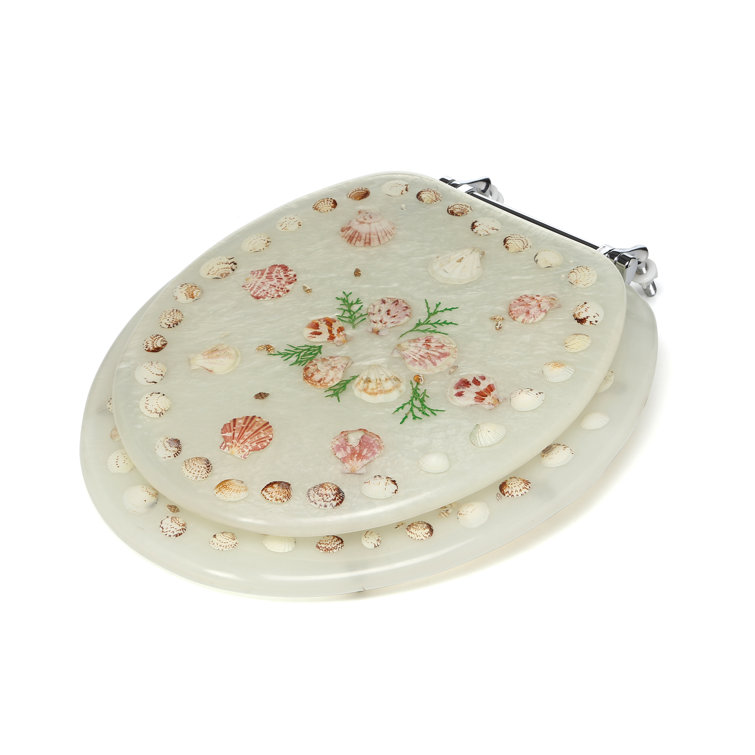 Pearl White Polyresin Round Toilet Seat with Seashell Design