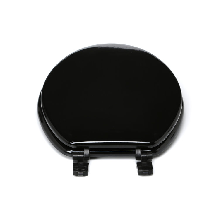 Solid Black Wood Round Toilet Seat with Non-Slip Bumpers