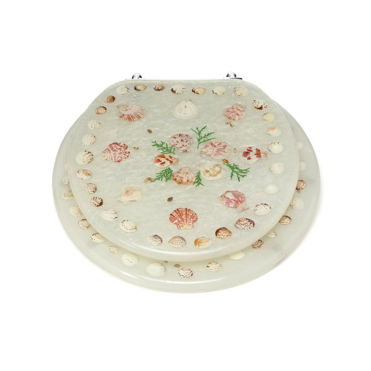 Pearl White Polyresin Round Toilet Seat with Seashell Design