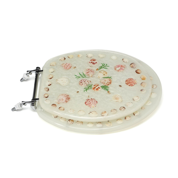 Pearl White Polyresin Round Toilet Seat with Seashell Design