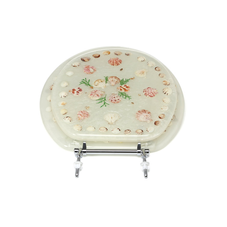 Pearl White Polyresin Round Toilet Seat with Seashell Design