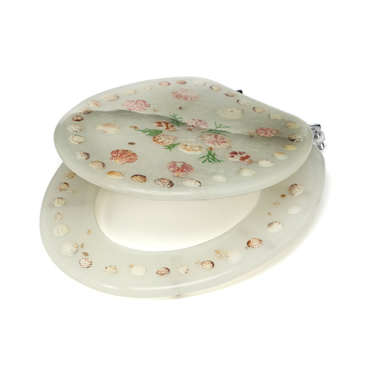 Pearl White Polyresin Round Toilet Seat with Seashell Design