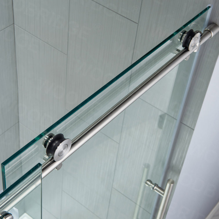 Brushed Nickel Frameless Sliding Shower Door with Clear Glass