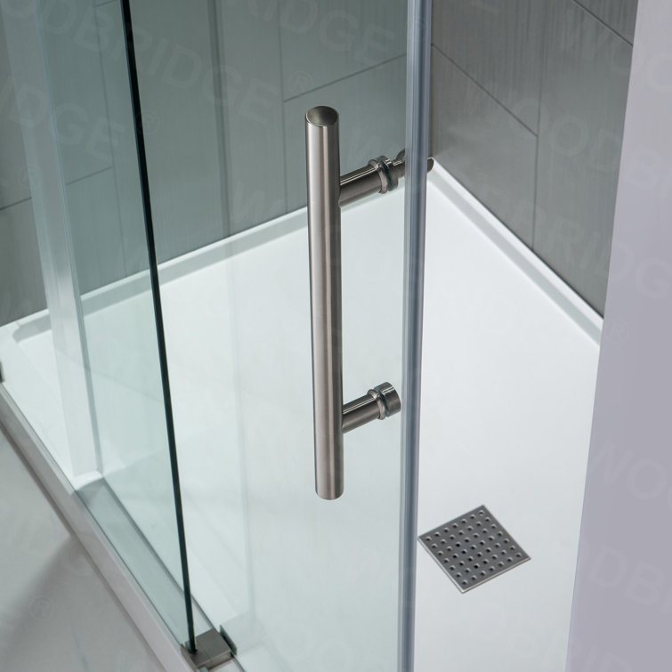 76” H Frameless Sliding Shower Door (56-60 Inch Adjustable Width) with Reversible Installation, Safety Glass, Anti-Splash Design