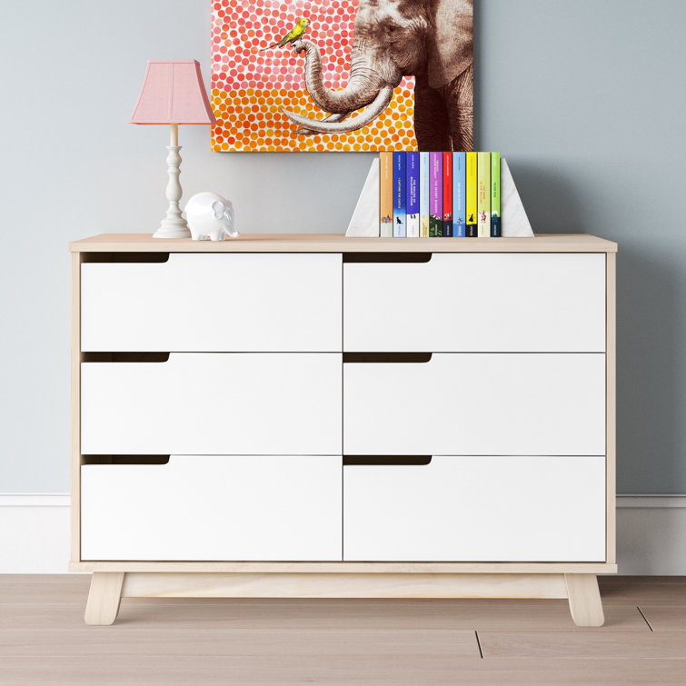 Hudson Mid-Century Modern 6-Drawer Dresser in Washed Natural/White