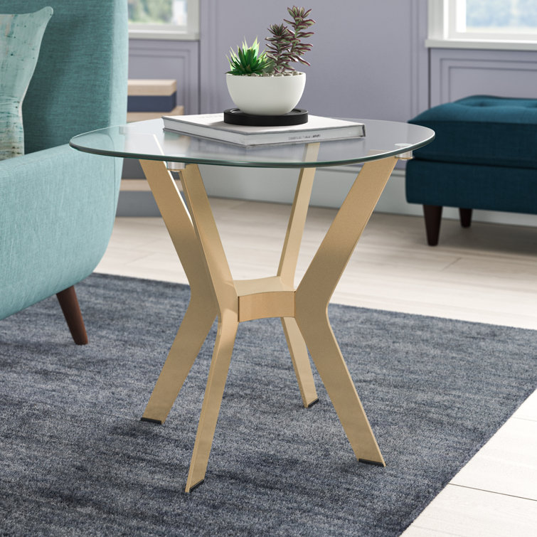 Archtech 23.5" Gold Metal & Glass Round End Table