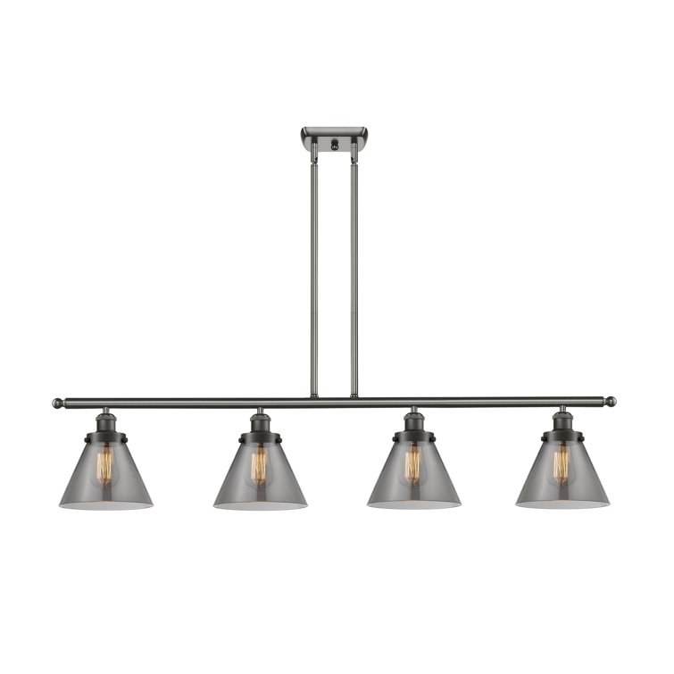 Coastal Farmhouse 4-Light Oil Rubbed Bronze Island Pendant with Plated Smoke Glass Shades