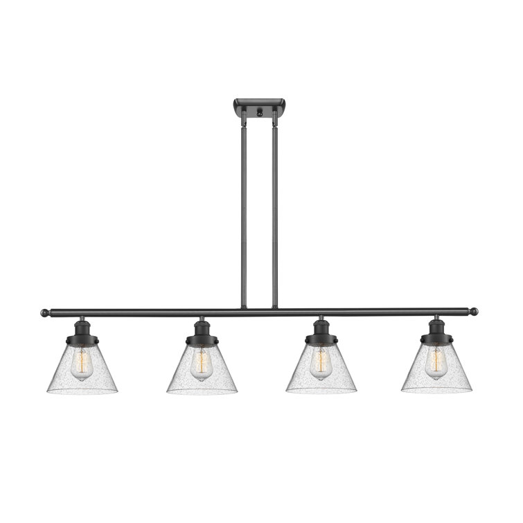 Matte Black Seedy Glass 4-Light Island Pendant