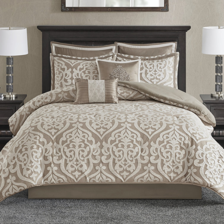 Tan Microfiber California King 8-Piece Comforter Set with Graphic Detail