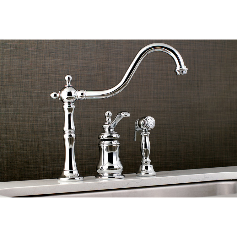 Polished Chrome Traditional Widespread Kitchen Faucet with Brass Sprayer