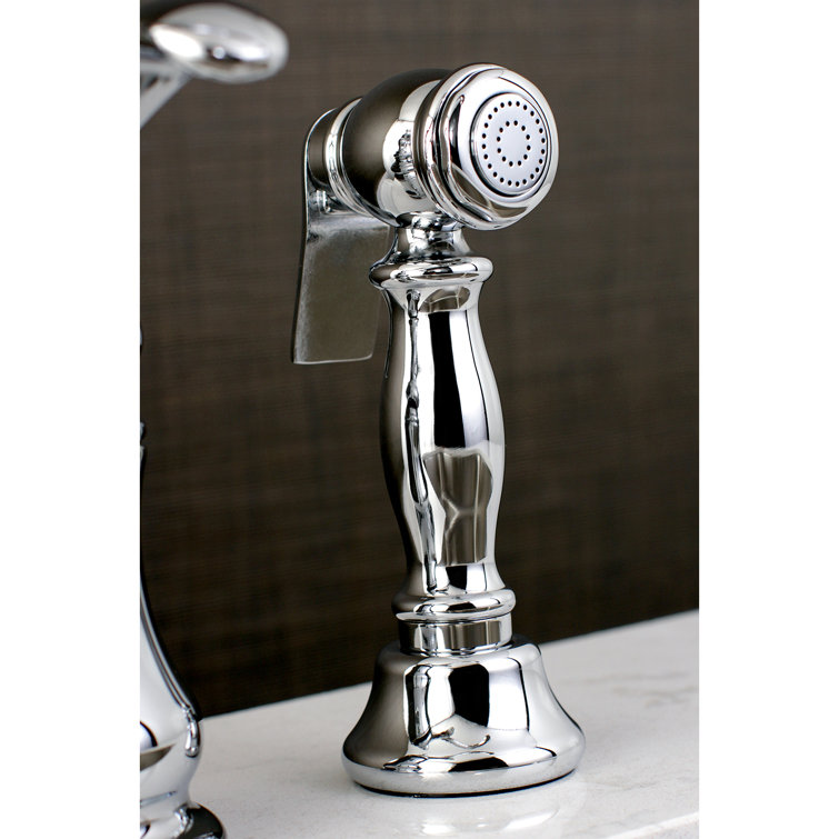 Polished Chrome Traditional Widespread Kitchen Faucet with Brass Sprayer
