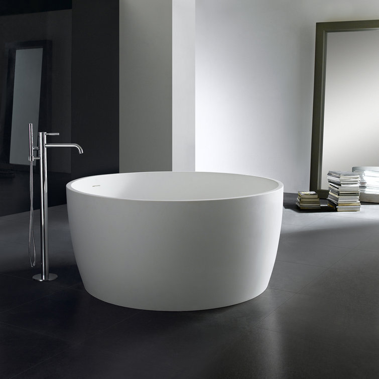 Matte White 51-Inch Solid Surface Freestanding Tub with Drain