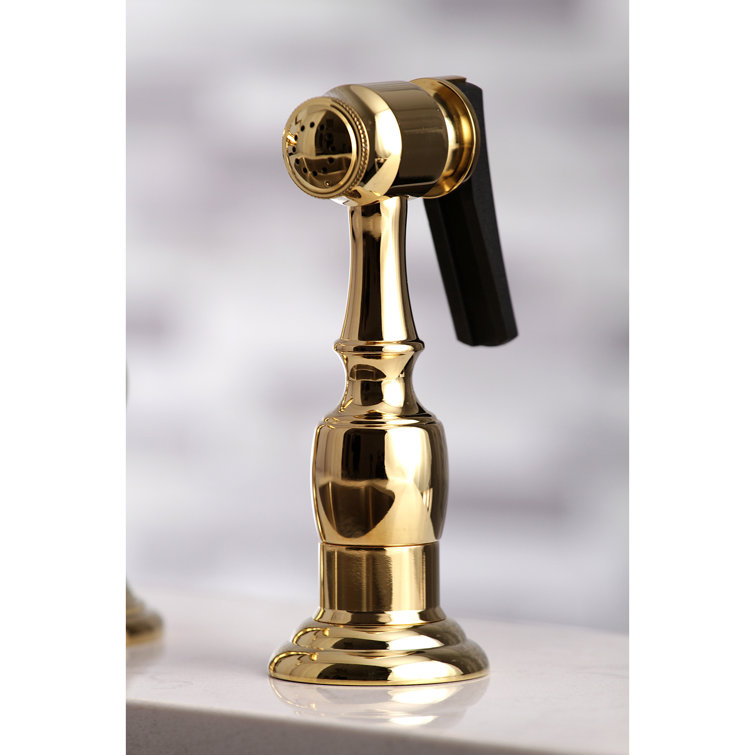 Polished Brass Victorian Bridge Kitchen Faucet with Side Sprayer