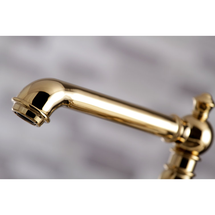 Polished Brass Victorian Bridge Kitchen Faucet with Side Sprayer