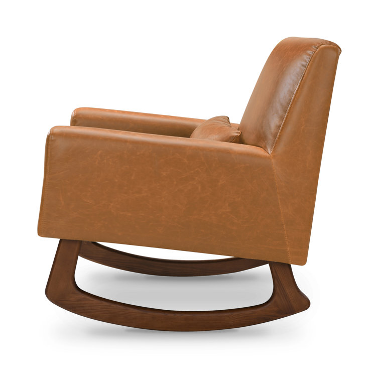 Sleepytime Tan Vegan Leather & Walnut Nursery Rocker