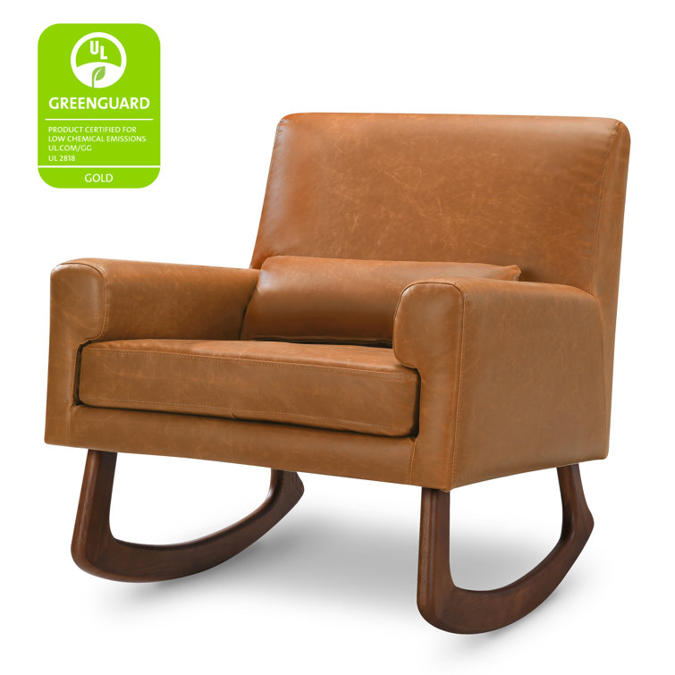 Sleepytime Tan Vegan Leather & Walnut Nursery Rocker