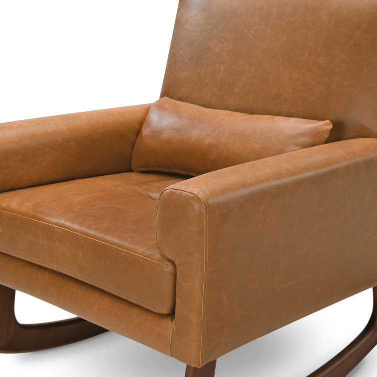 Sleepytime Tan Vegan Leather & Walnut Nursery Rocker