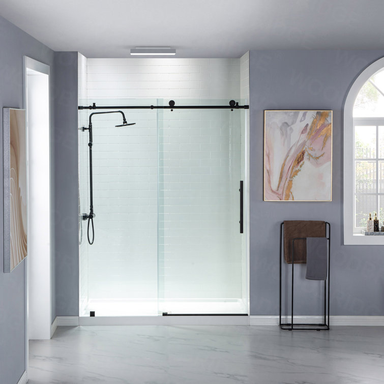 Matte Black Frameless Sliding Shower Door with Clear Tempered Glass