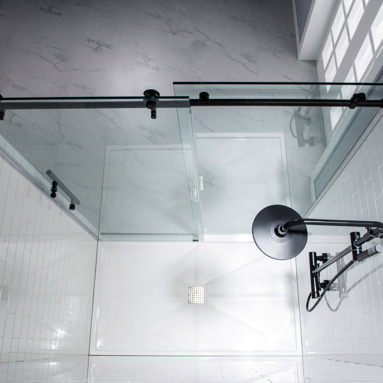 Matte Black Frameless Sliding Shower Door with Clear Tempered Glass