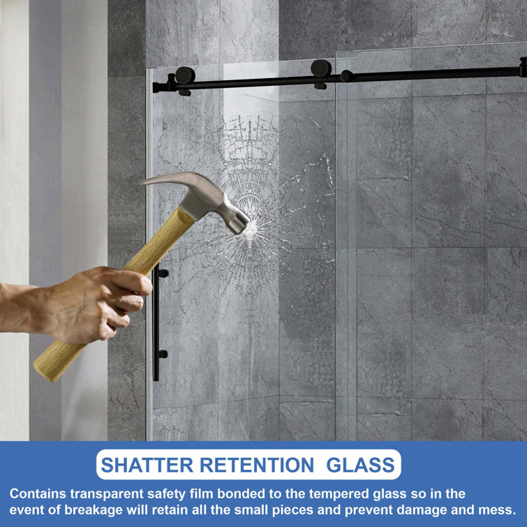 Matte Black Frameless Sliding Shower Door with Clear Tempered Glass