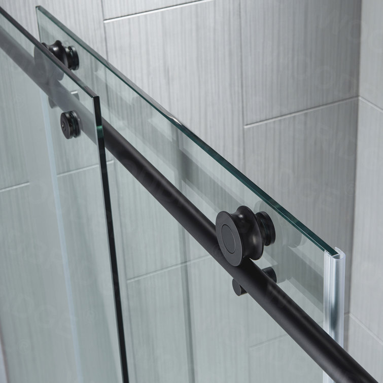 Matte Black Frameless Sliding Shower Door with Clear Tempered Glass