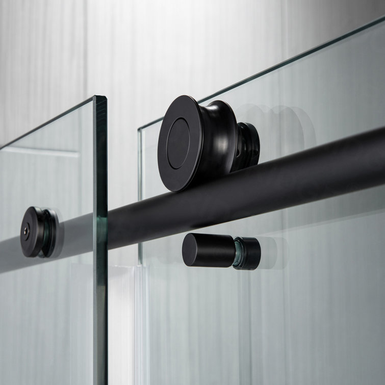 Matte Black Frameless Sliding Shower Door with Clear Tempered Glass