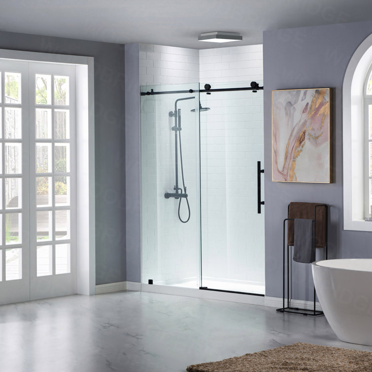 Matte Black Frameless Sliding Shower Door with Clear Tempered Glass