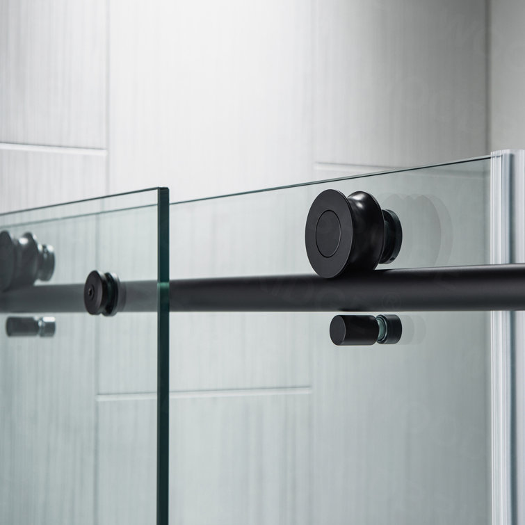 Matte Black Frameless Sliding Shower Door with Clear Tempered Glass