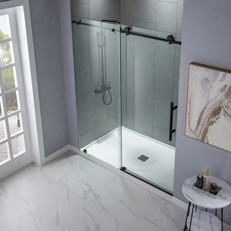 Matte Black Frameless Sliding Shower Door with Clear Tempered Glass