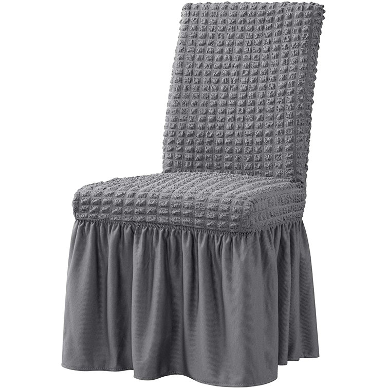 Gray Stretchable Dining Chair Slipcover with Ruffle Skirt