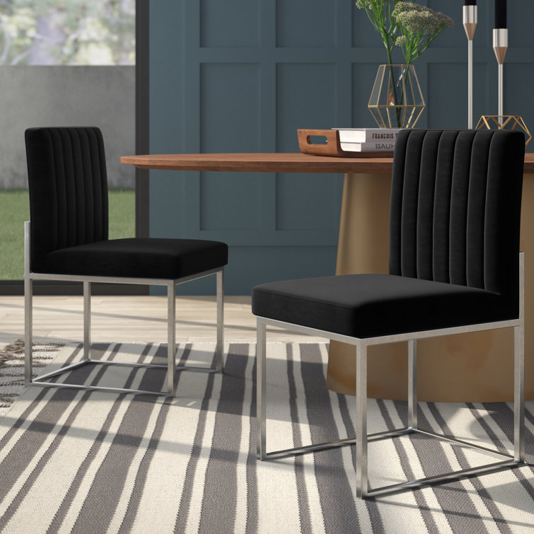 Posh Black Velvet Upholstered Side Chair with Chrome Finish