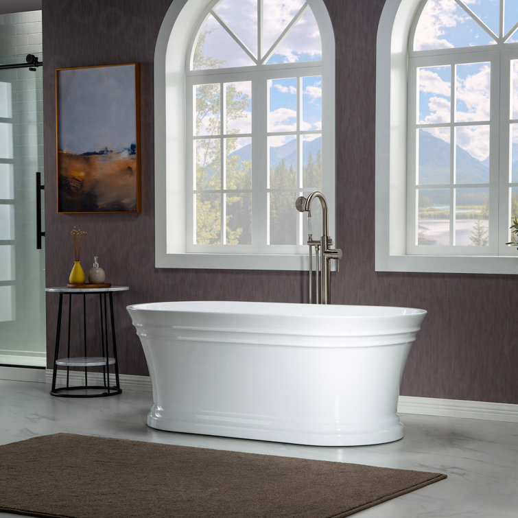 54" White Acrylic Freestanding Slipper Soaking Tub with Matte Black Trim