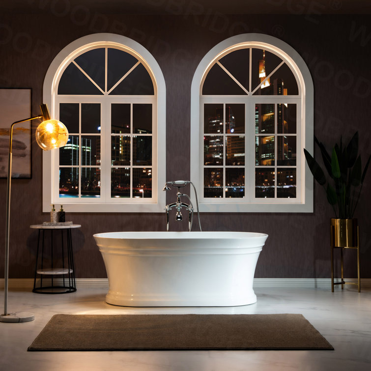 54" White Acrylic Freestanding Slipper Soaking Tub with Matte Black Trim