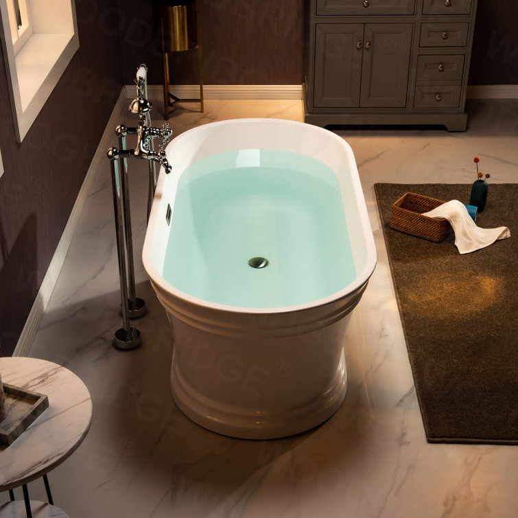 54" White Acrylic Freestanding Slipper Soaking Tub with Matte Black Trim