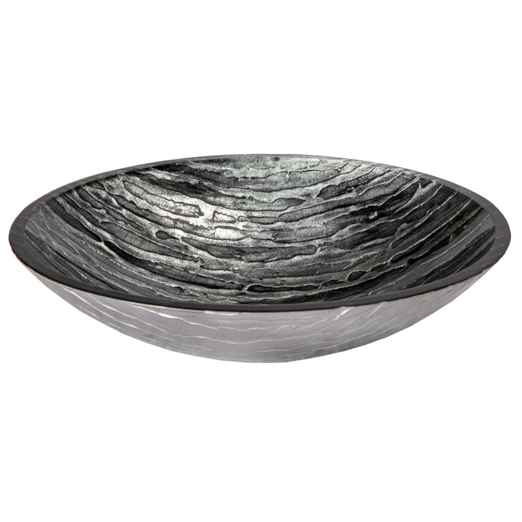 Silver and Black Textured Glass Oval Bathroom Sink